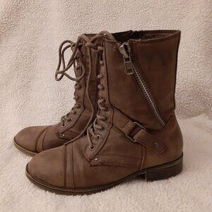 Rampage RamJedi taupe/brown faux suede zip up/lace up combat ankle boots size 7
